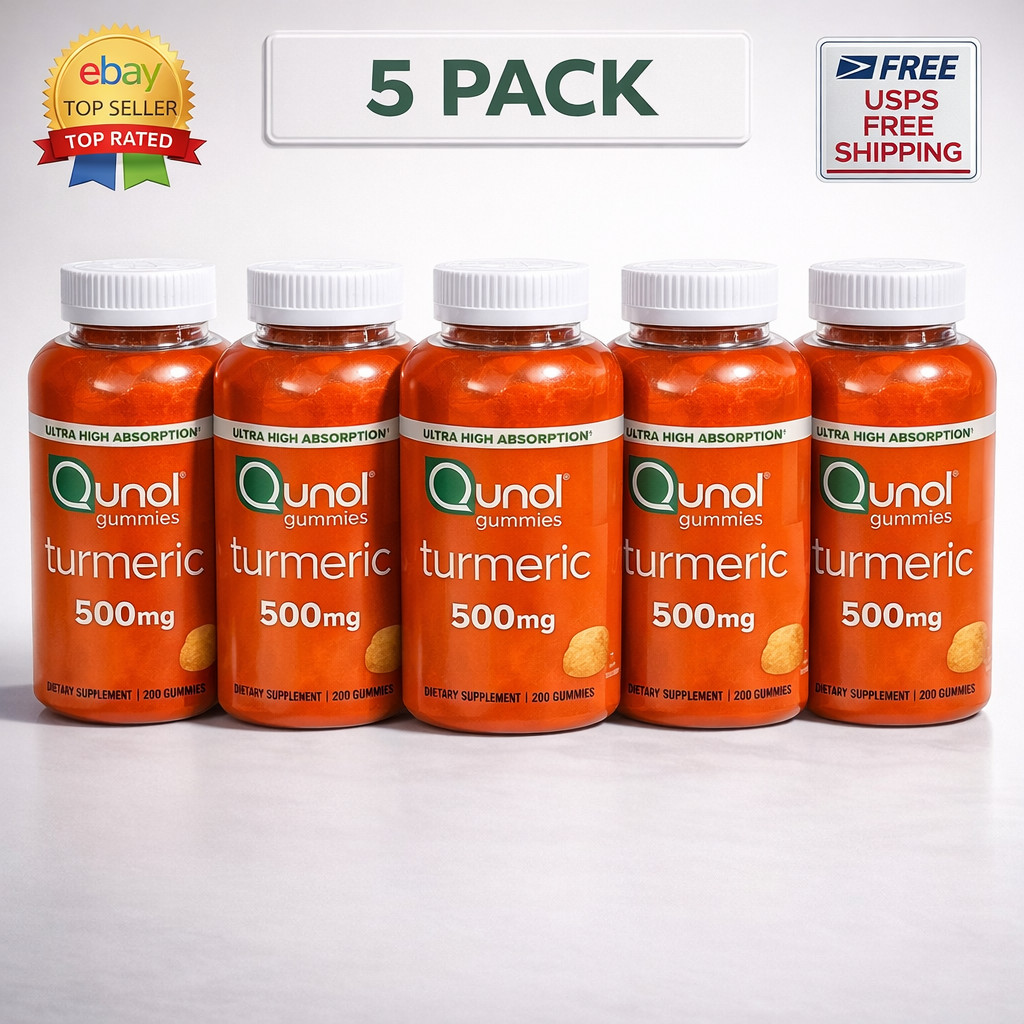 Qunol Turmeric Curcumin Gummies 500mg 5 Pack Tangerine Vegan Gluten Free-exp
