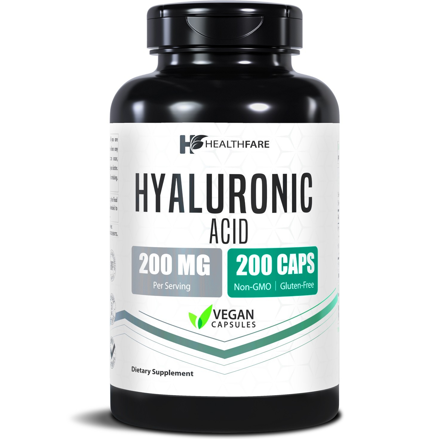 HealthFare Hyaluronic Acid 200mg, 200 Vegan Capsules – Gluten Free, Non-GMO
