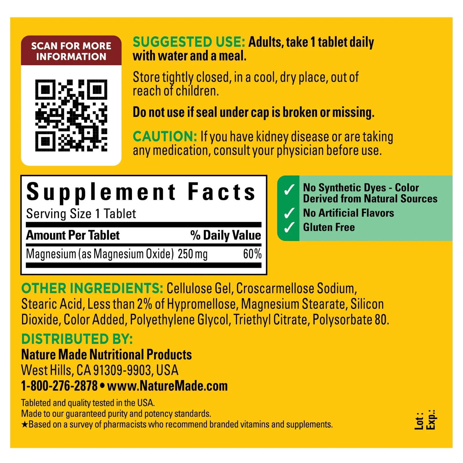 Nature Made Magnesium Oxide 250 mg Tablets, Dietary Supplement, 300 Count