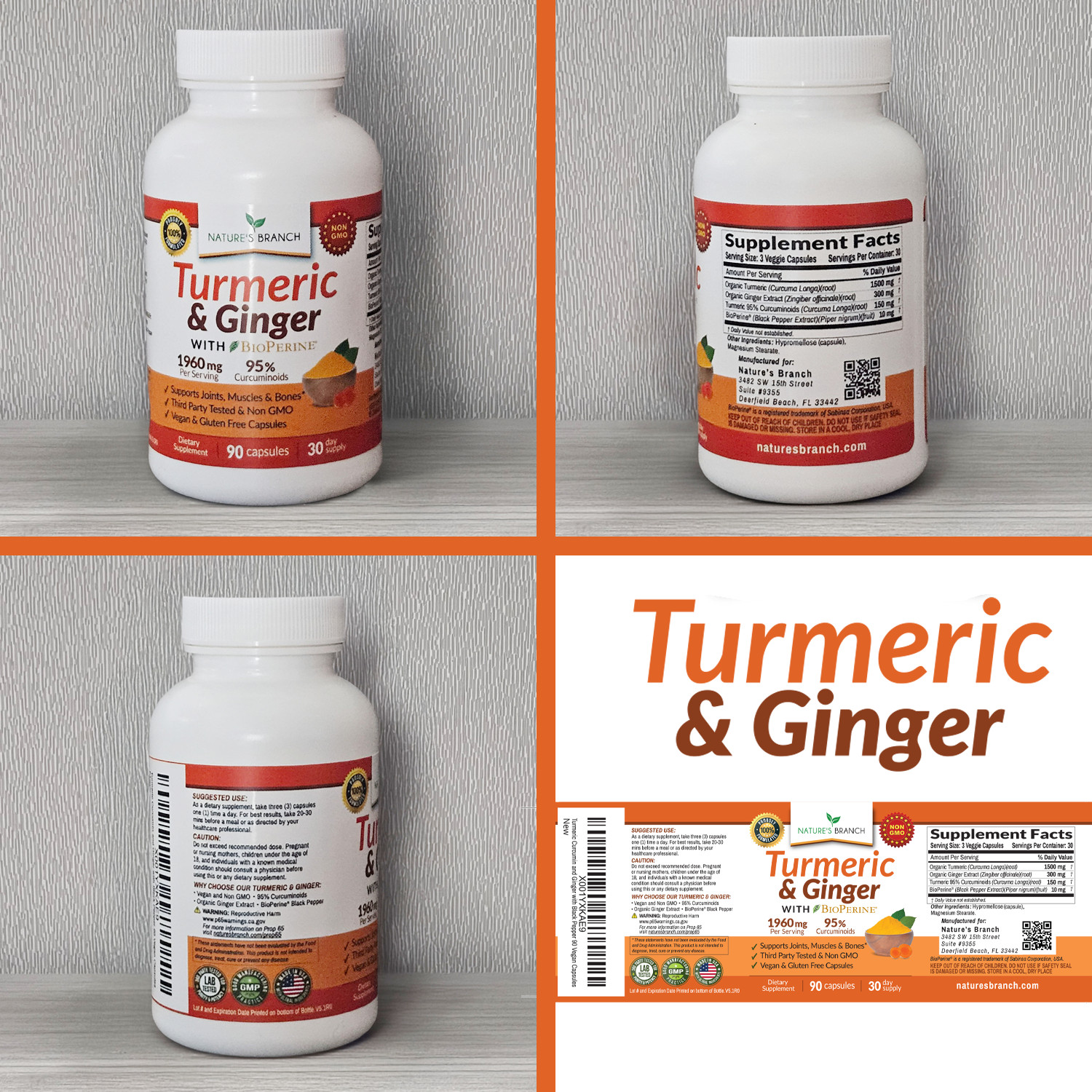 ☀ Max Strength Turmeric and Ginger With BioPerine Black Pepper | 90 Capsules
