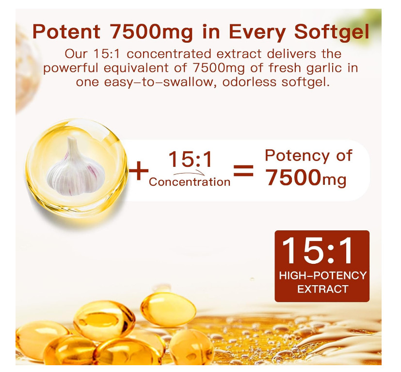 Odorless Garlic 7500Mg per Servings, 300 Softgels | 2 Years Aged Garlic Extra…
