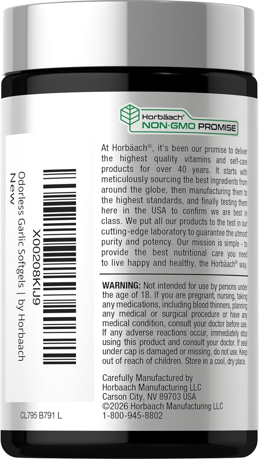 200 Odorless Garlic Softgels – Non-GMO Nutritional Supplement for Adults
