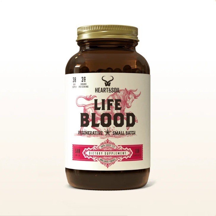 HEART & SOIL – 100% Grass Fed & Finished LIFE BLOOD Supplement – 180 Capsules