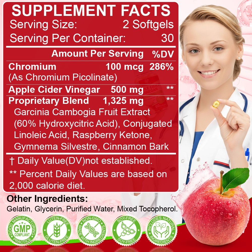 Apple Cider Vinegar Capsules Extra Strength Weight Fat Loss organic Diet Vinagre
