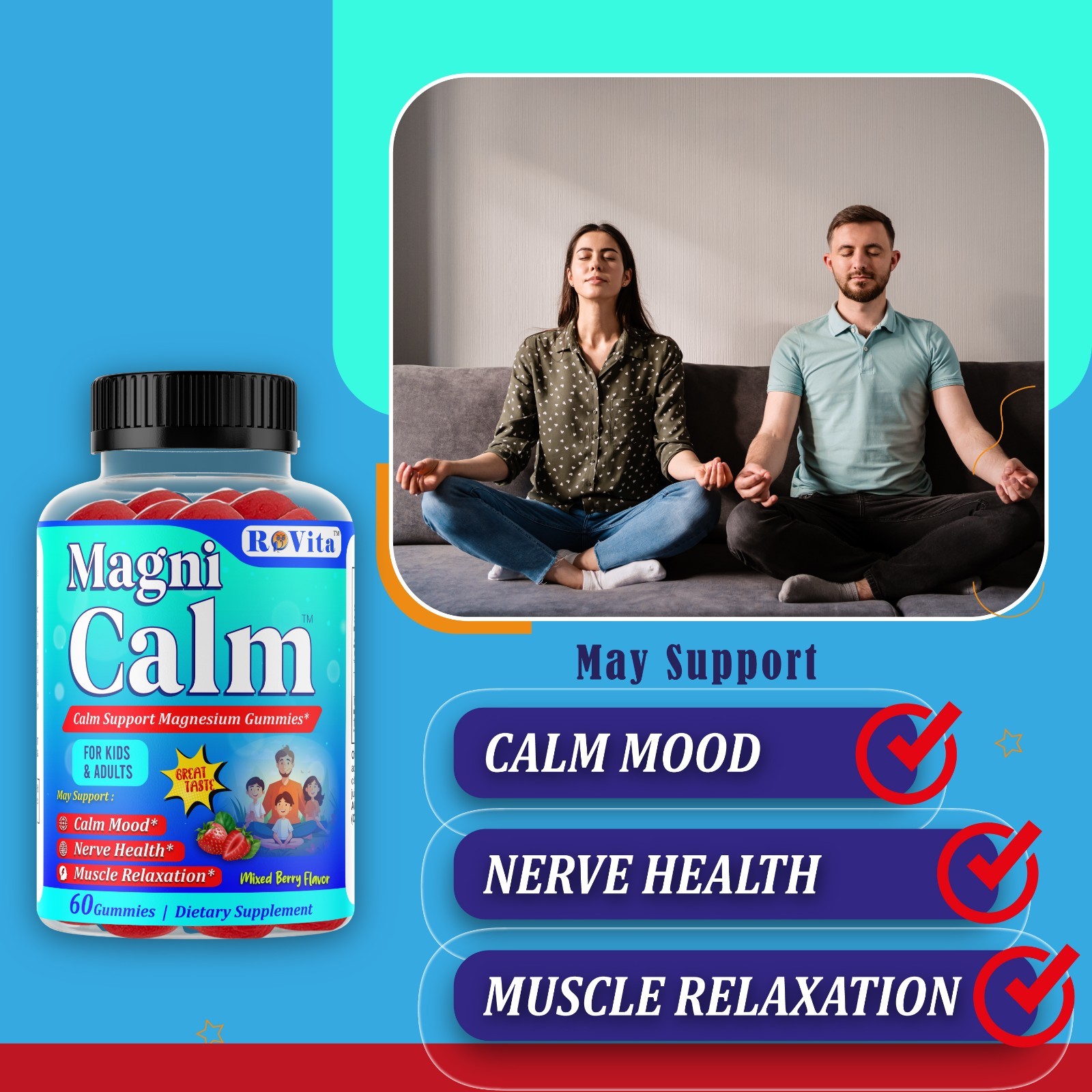 Magnesium Citrate Kids Adult Anti-Stress Gummies | Calm & Relax 60 Gummies