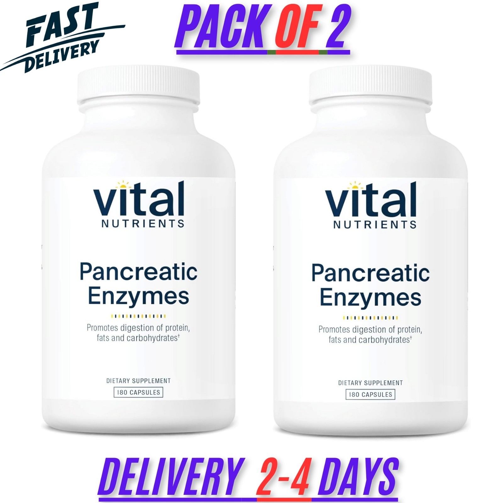 Vital Nutrients Pancreatic Enzymes Digestion Supplement 180 Cpsl, 2-Pack.