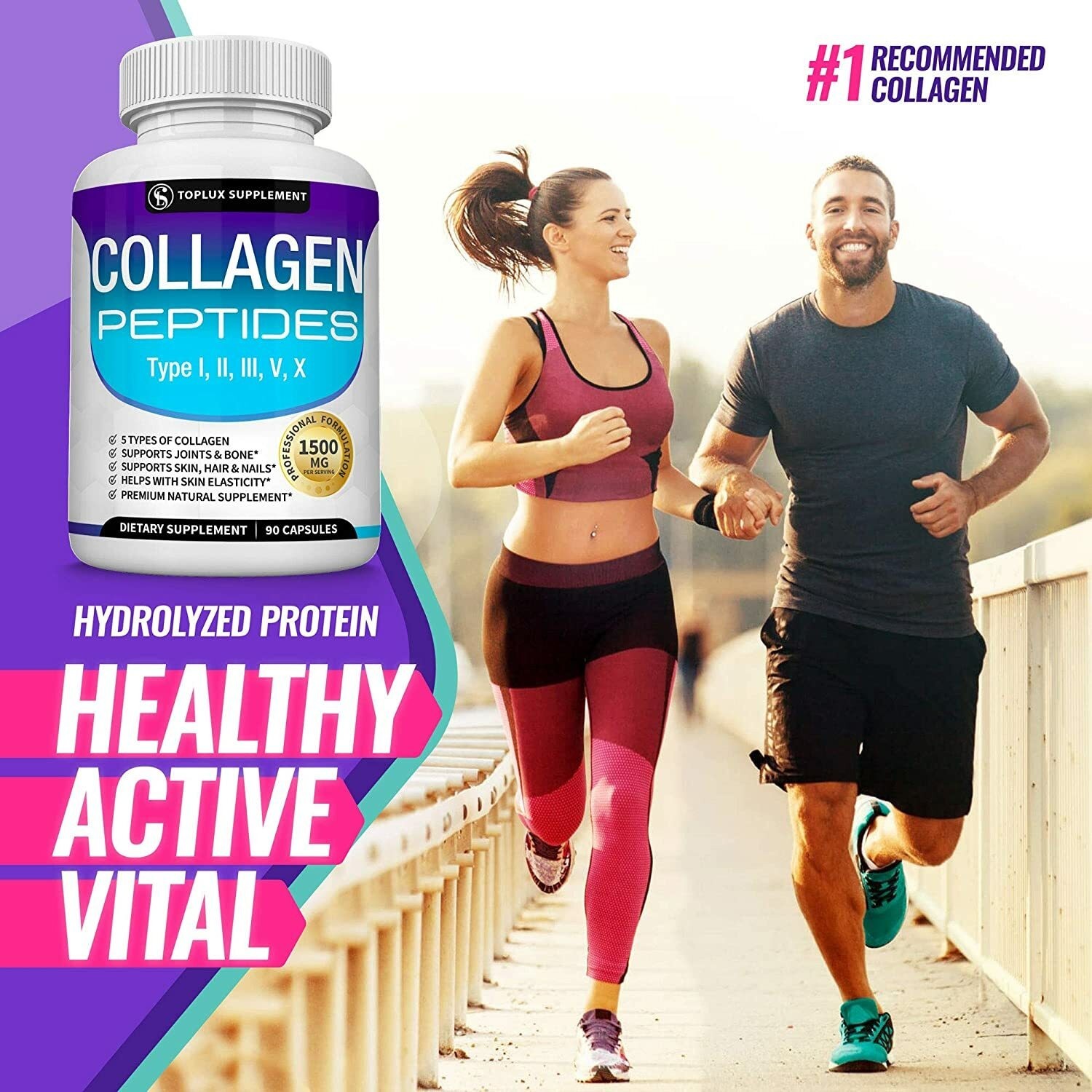 Premium Collagen Peptides 1500 MG Hydrolyzed Anti-Aging (Types I,II,III,V,X)*
