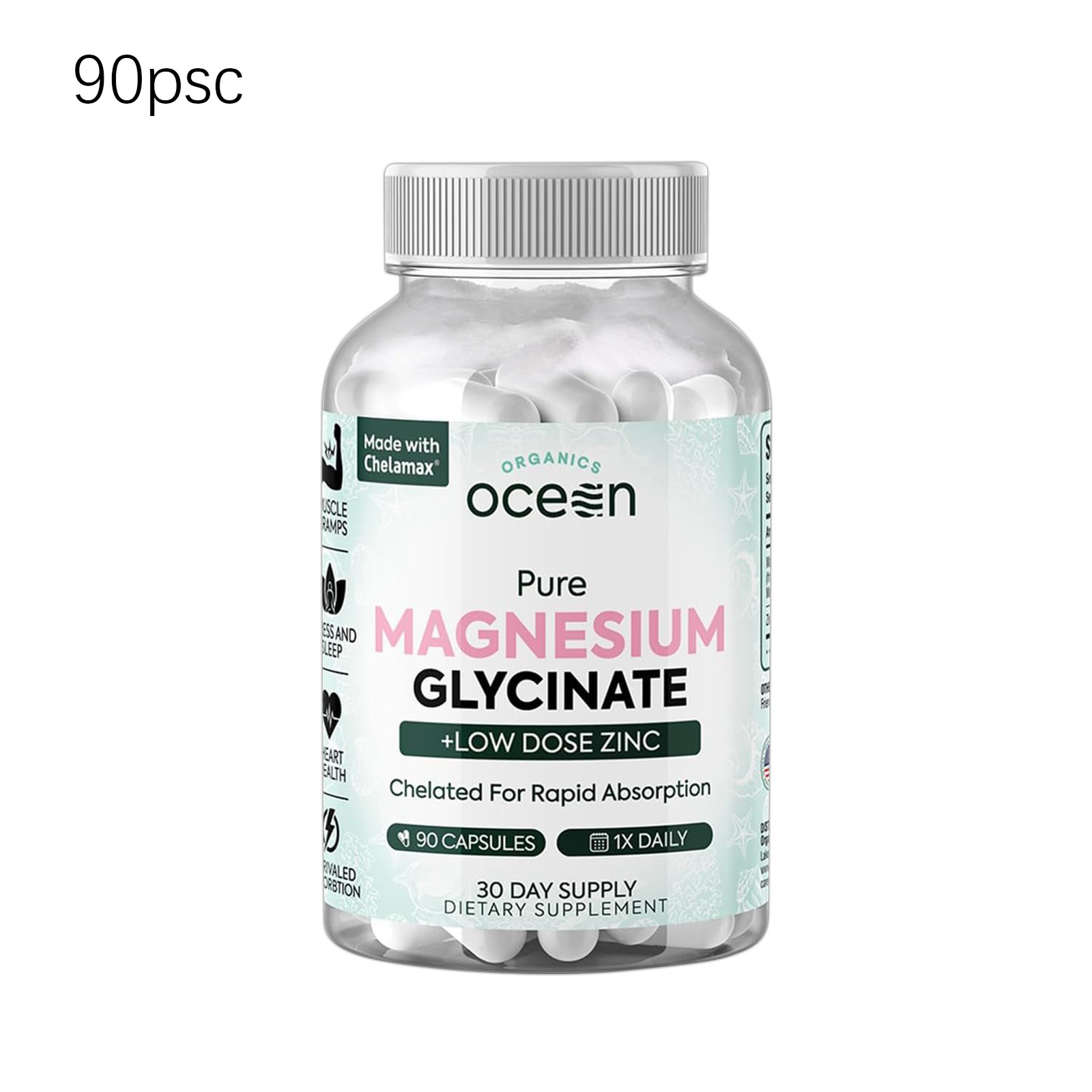 1 Pack Organics Ocean Pure Magnesium Glycinate Low Dose Zinc Chelated 90 Capsule
