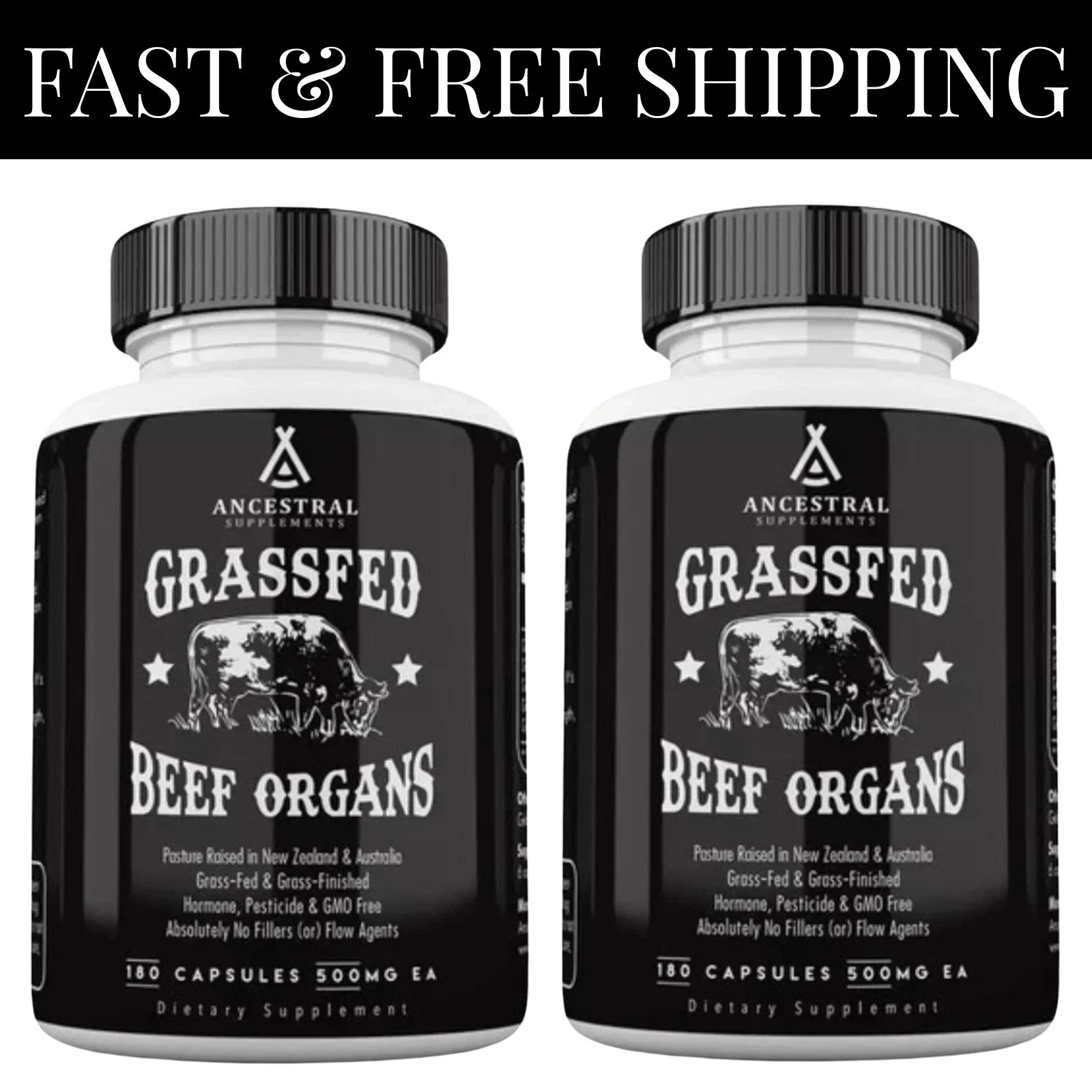2(PACK) Ancestral Supplements Grass Fed Beef Organ Supplement – 180 Capsules US