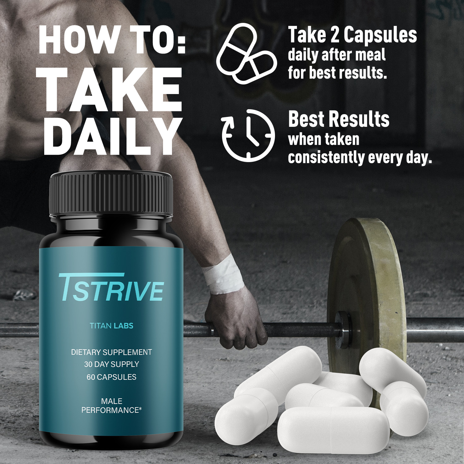 (1 Pack) Tstrive Advanced Male Support Performance Supplement 60 Capsules