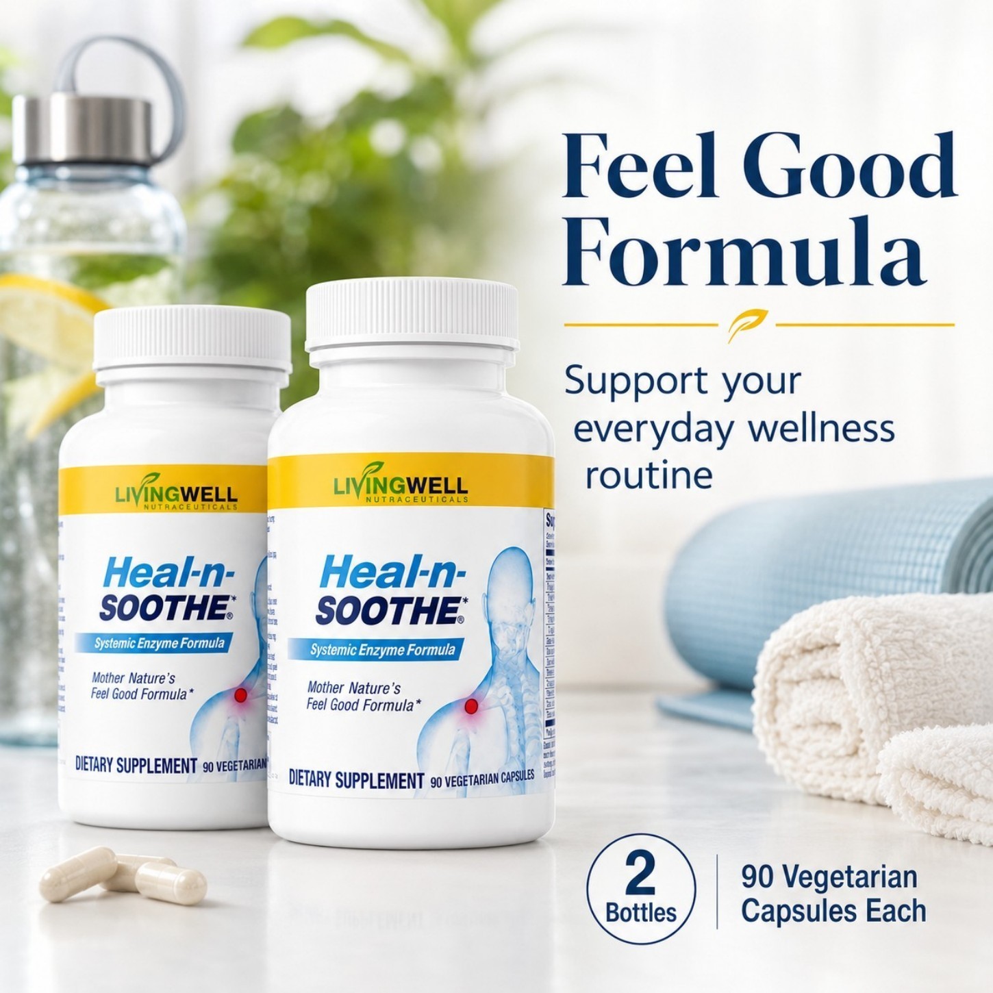 LivingWell Heal n Soothe Enzyme Joint Support 90 Caps 2 Bottles EXP 05/2027