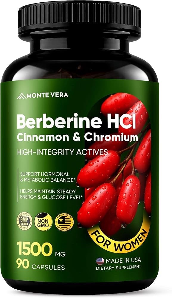 Berberine Supplement HCl 1500mg with Chromium & Cinnamon | 90 capsules