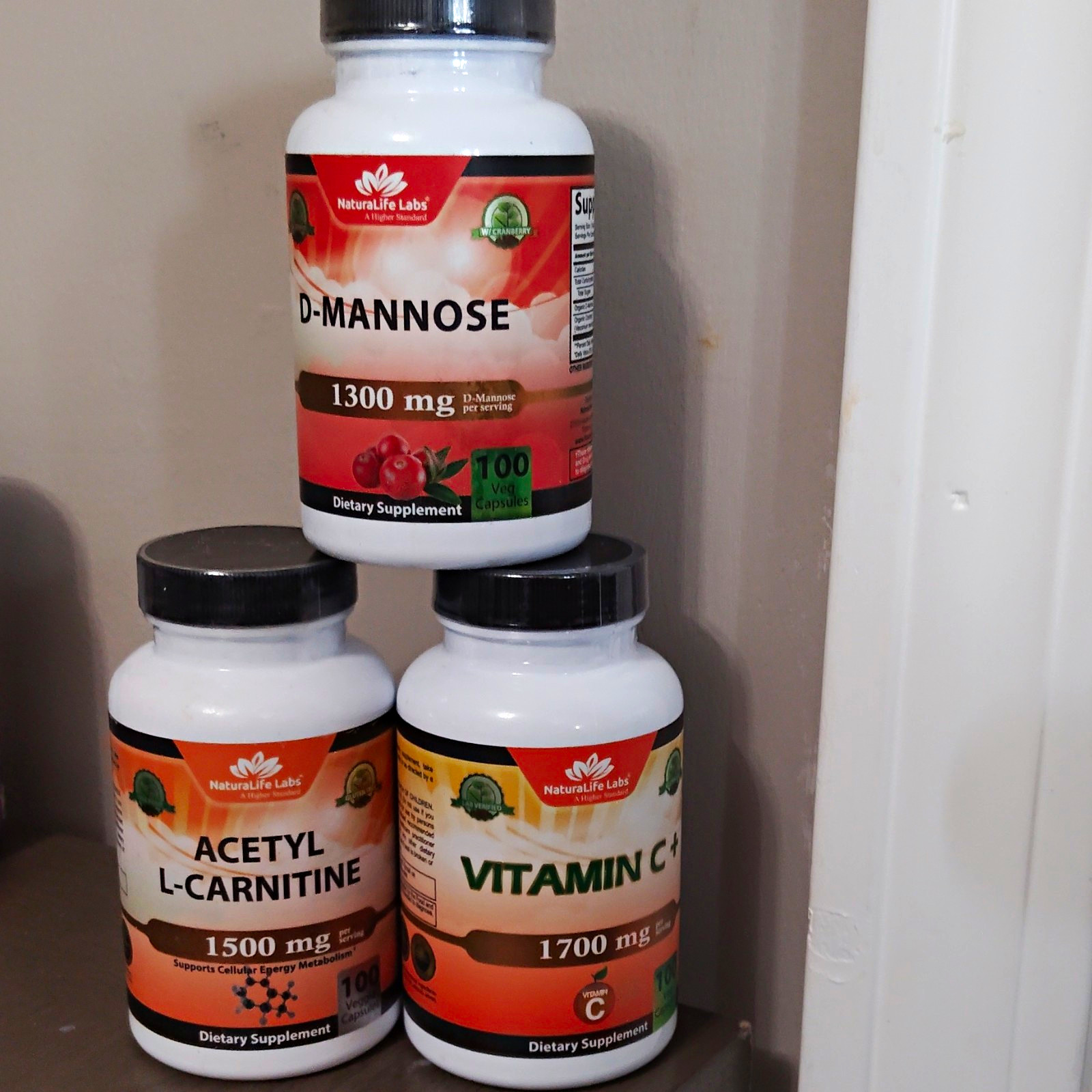 NaturaLife Labs D-Mannose 1300mg + ALC 1500mg + Vitamin C 1700mg 3 Bottles