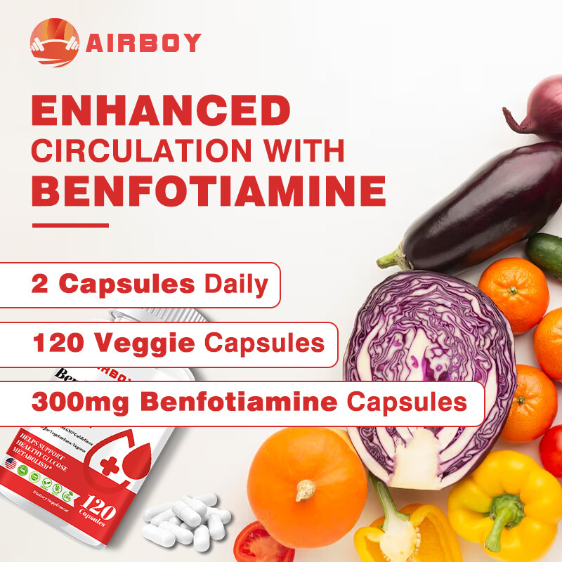120pcs Benfotiamine Capsules 300mg – L-lecucine – Fat & Water Soluble Vitamin B1
