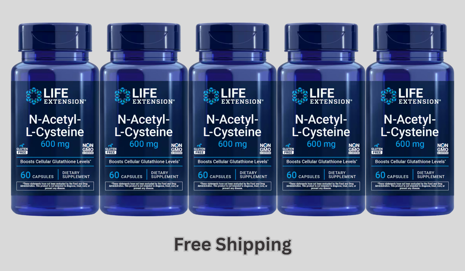 5 X Life Extension N-Acetyl-L-Cysteine (NAC) (60 capsules) – New & Free Shipping