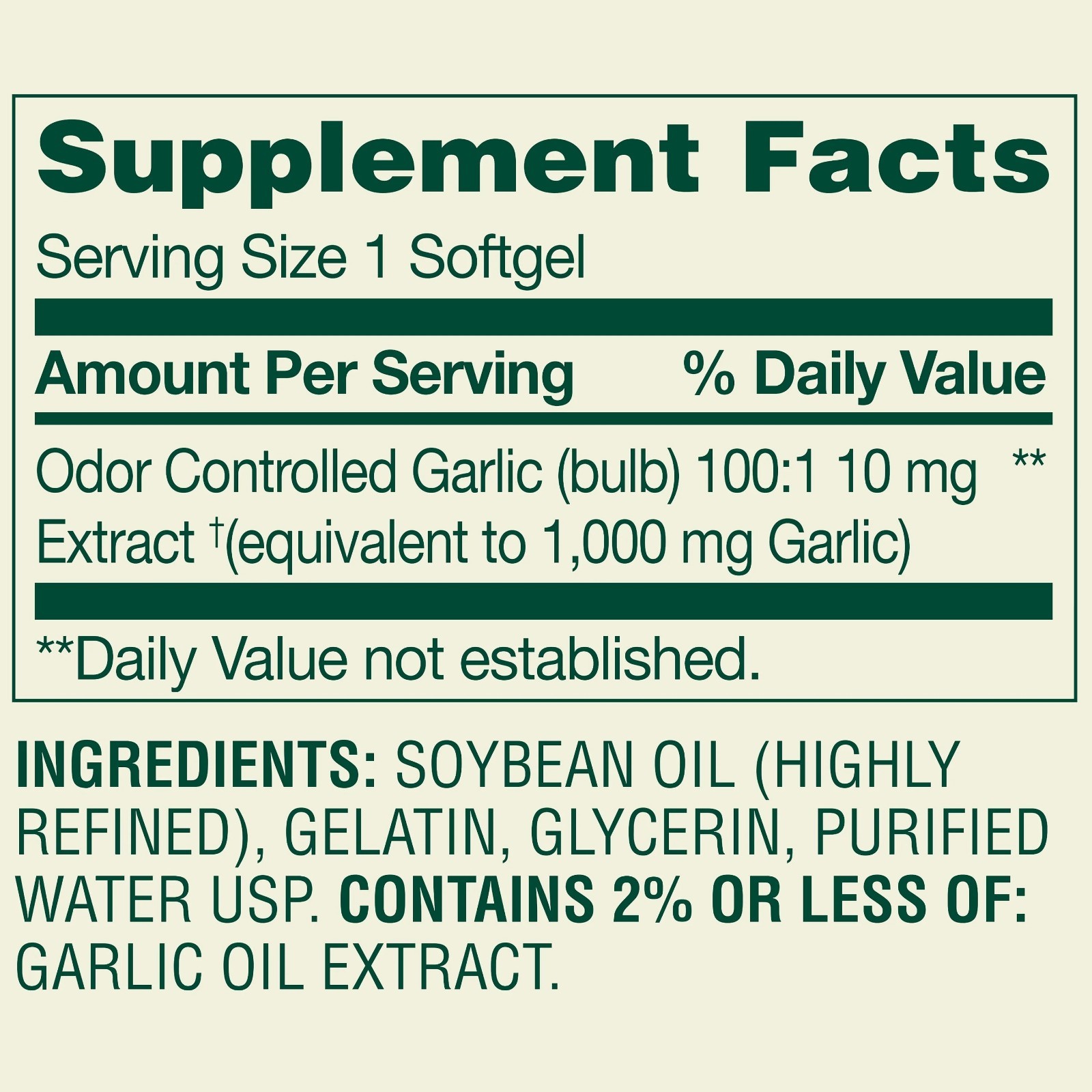 Spring Valley Odor-Controlled Garlic Softgels Value Size, 1,000 mg, 200Count