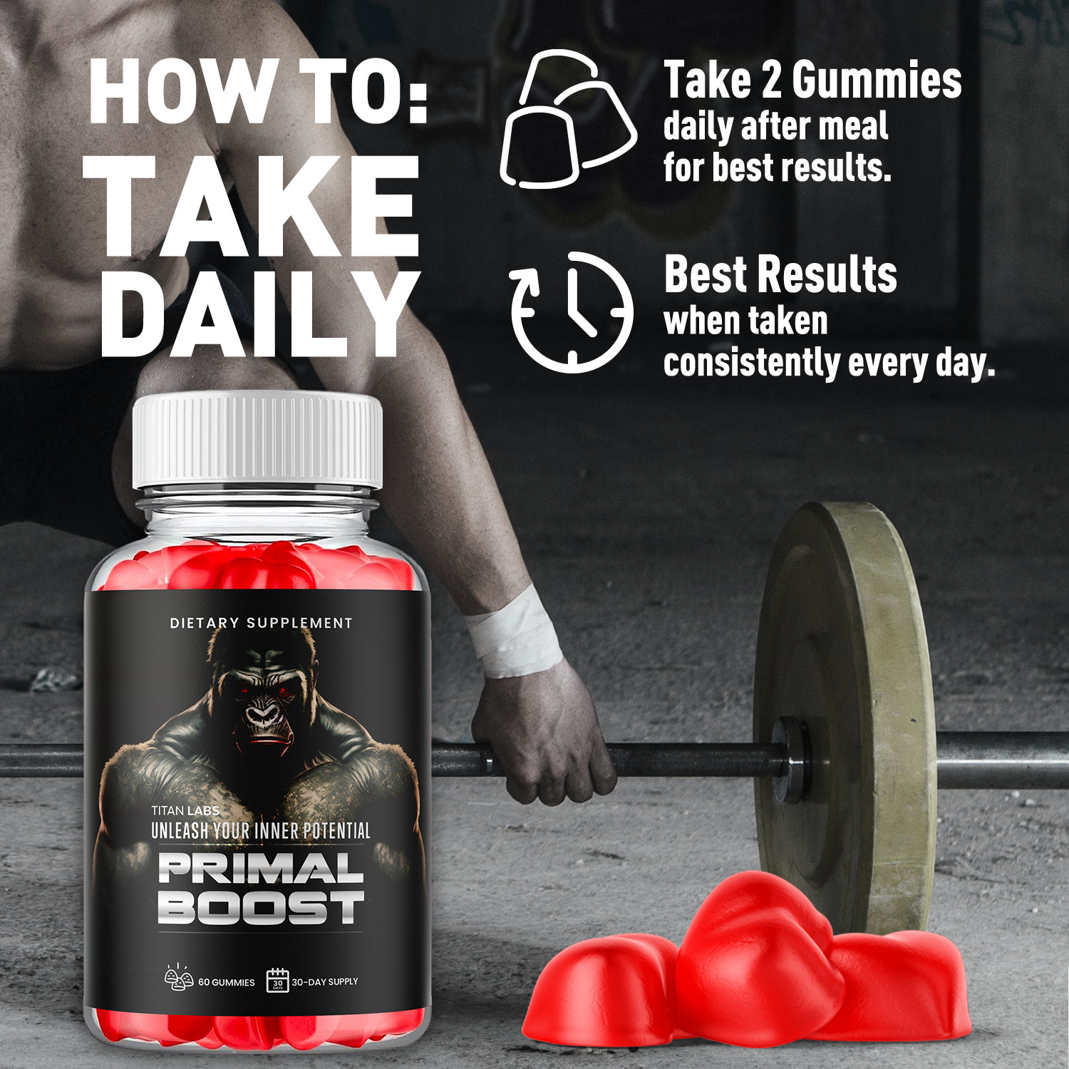 (5 Pack) Primal Boost Male Gums Advanced Support Formula PrimalBoost 300 Gummies
