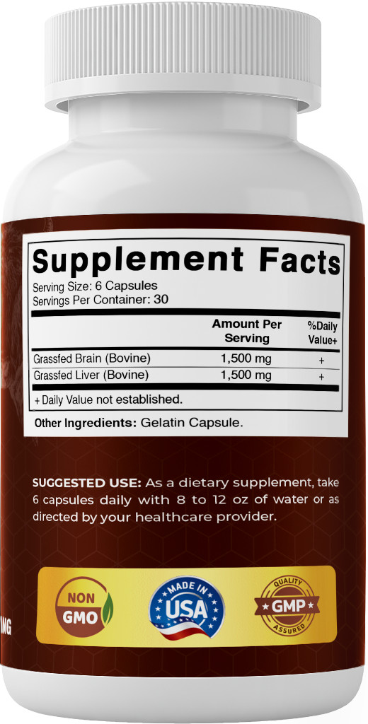 Vitamatic Grass Fed Beef Brain with Liver – 180 Capsules