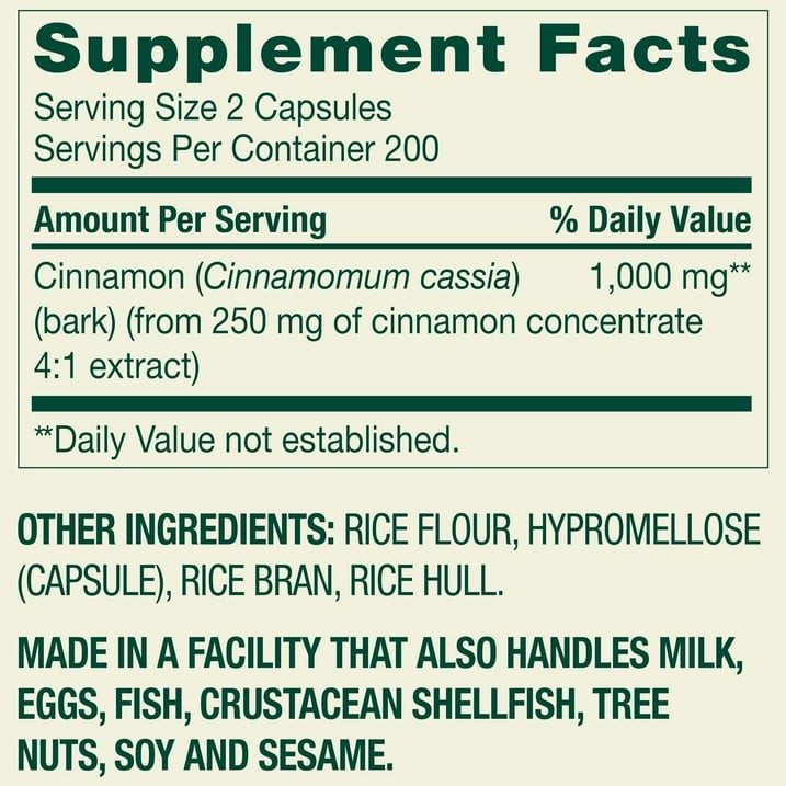 Spring Valley Cinnamon Capsules 1000 mg Metabolism Support 400 Count