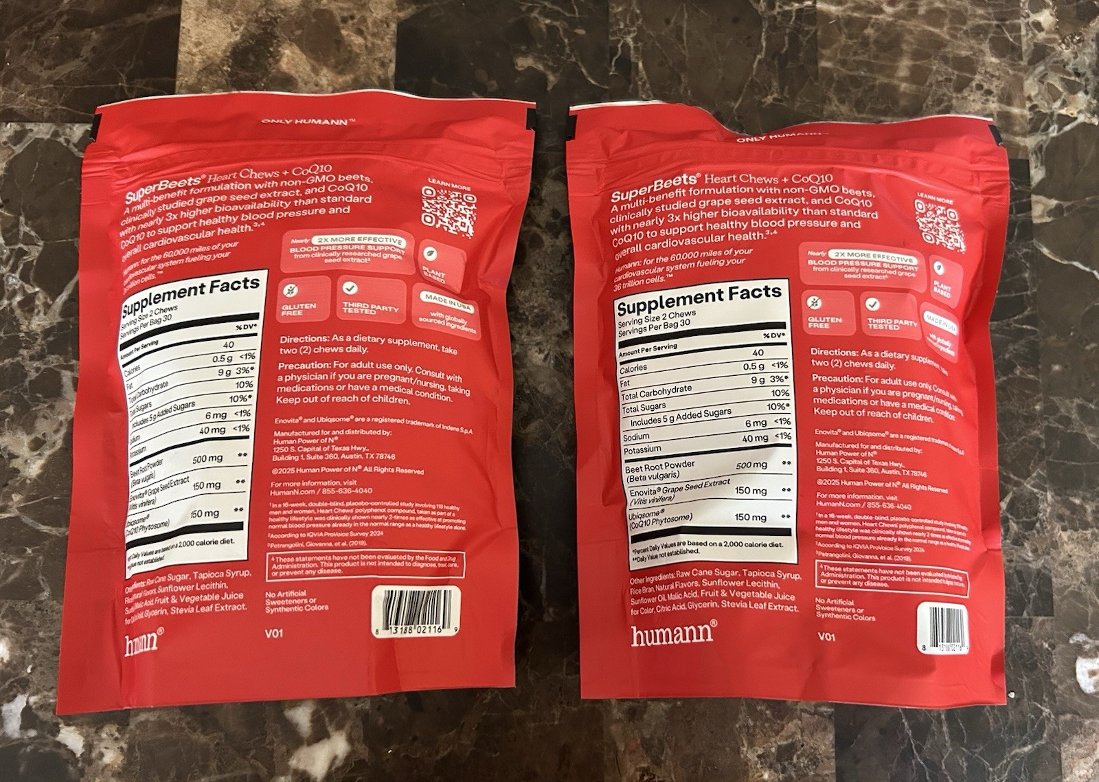(2 Bag)HumanN SuperBeets Heart Chews Advanced – 3-in-1 W CoQ10, Grape Seed 120.