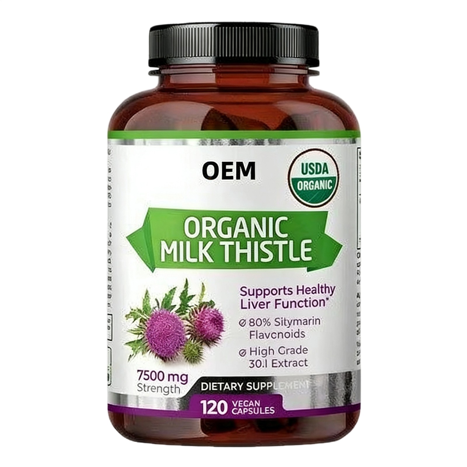 Advanced Organic USDA Milk Thistle 7500mg 120 Vegan Caps 80% Silymarin Liver Cle