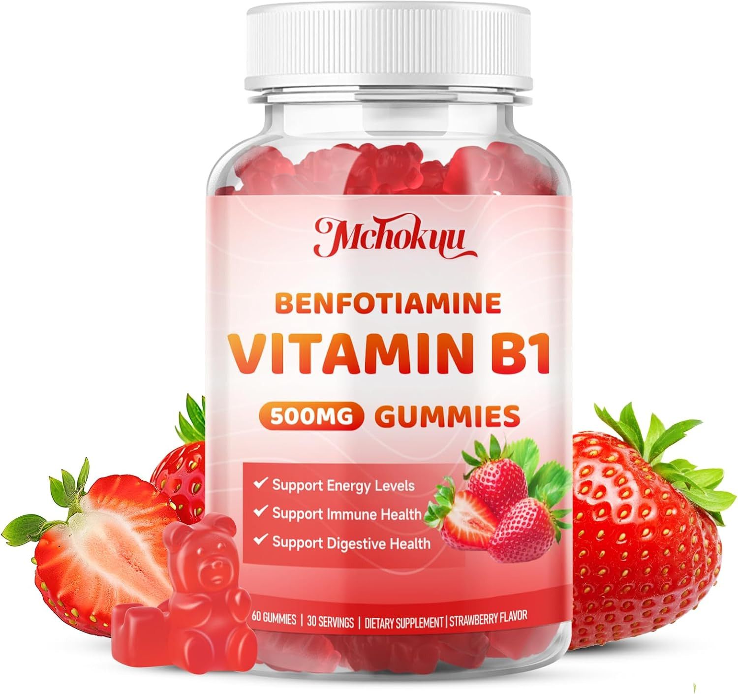 Vitamin B1 Gummies 500Mg with Benfotiamine | High Potency Thiamine Supplement fo