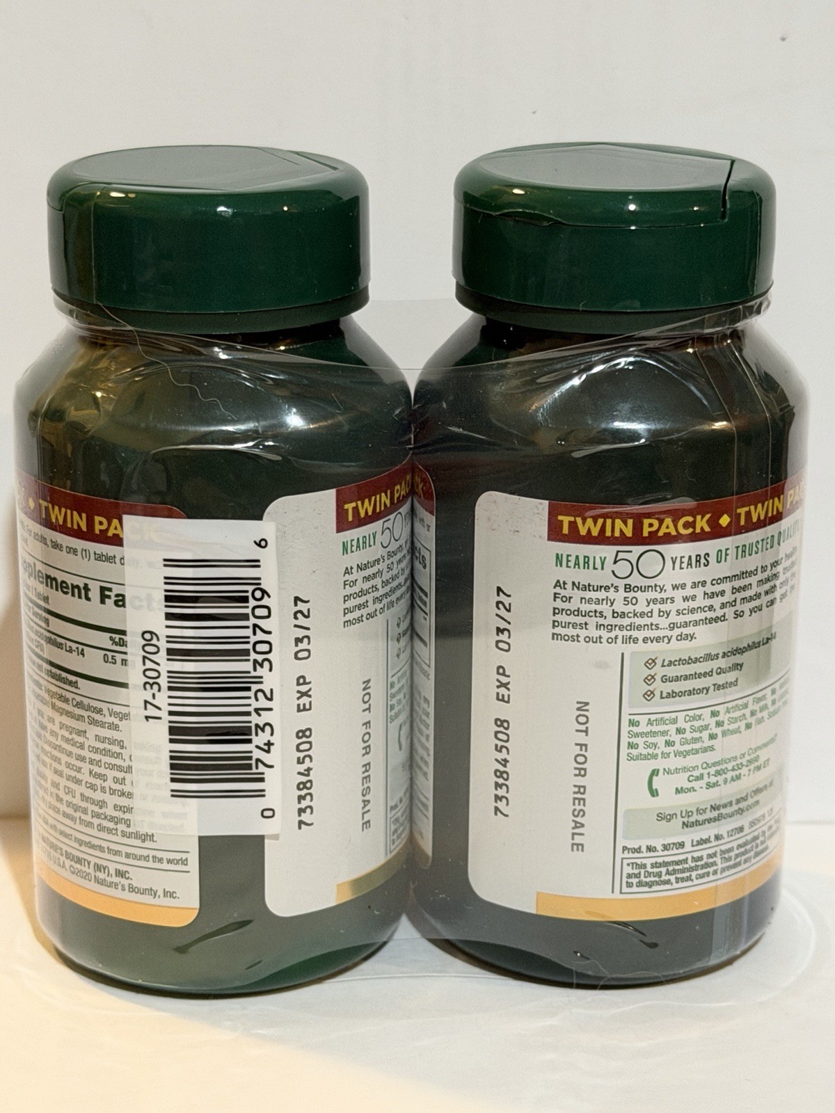Nature’s Bounty Acidophilus Probiotic Digestive Health 100 Count 2 Pcs 03/2027