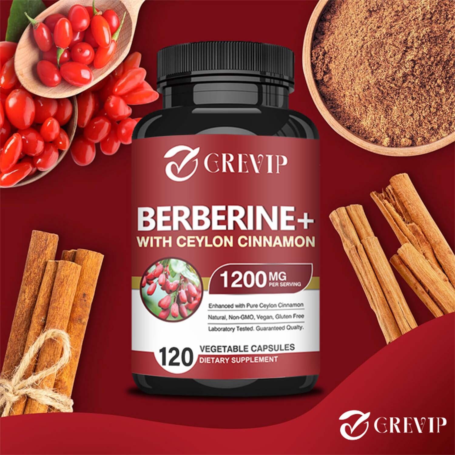 Berberine HCI+Ceylon Cinnamon 1200mg – Blood Sugar Support,Cardiovascular Health