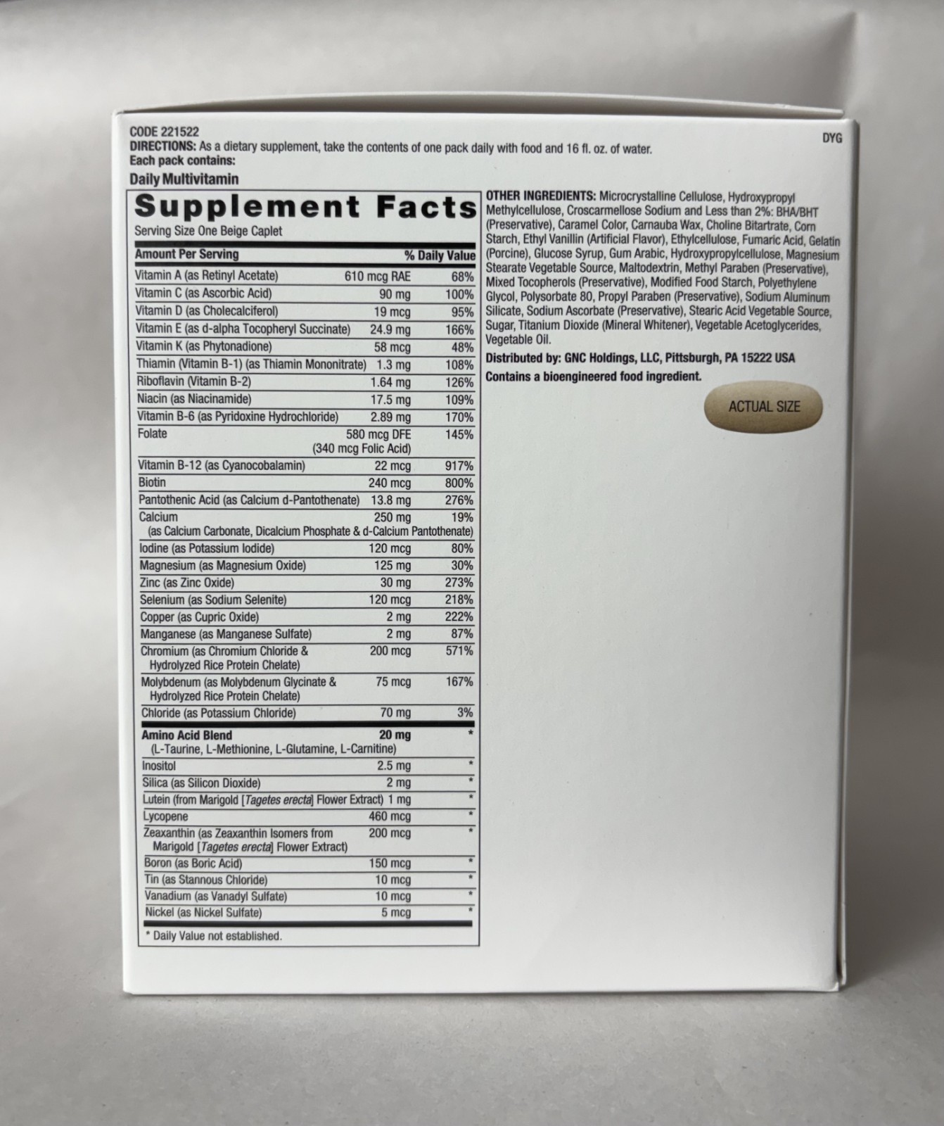 GNC Pro Performance Active Fitness Vitapak(EXP:06/2026)