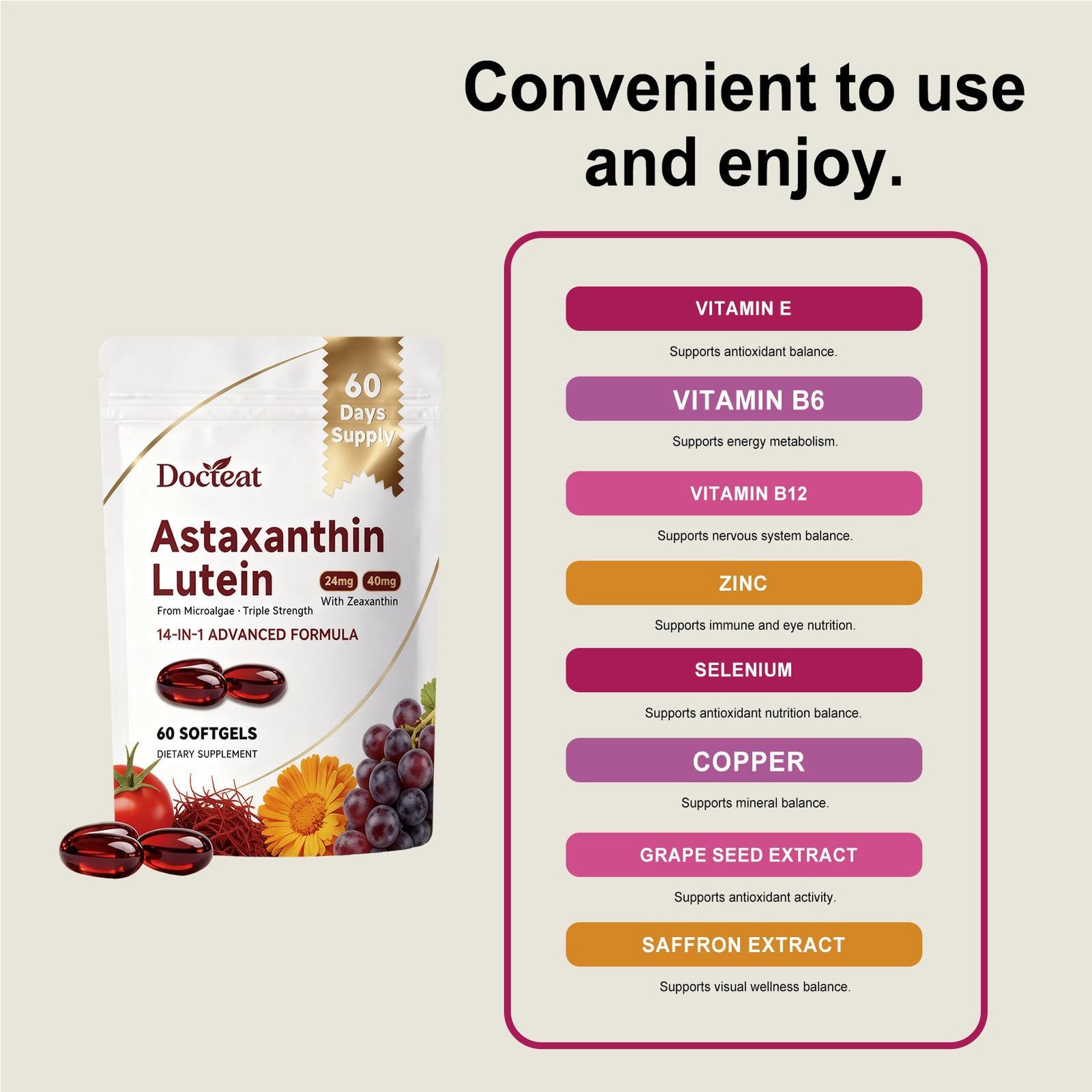 Astaxanthin 14-in-1 24mg & Lutein 40mg with Zeaxanthin Supplements