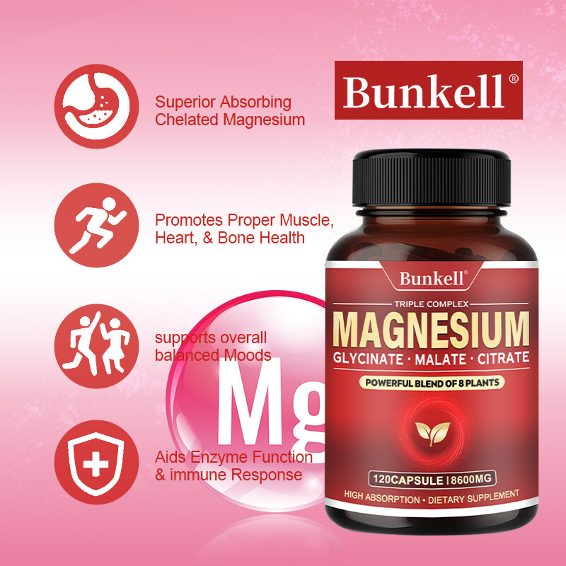 Magnesium Complex 600mg,30/60/120Capsules-Gluten Free and Non-GMO Strong Muscles