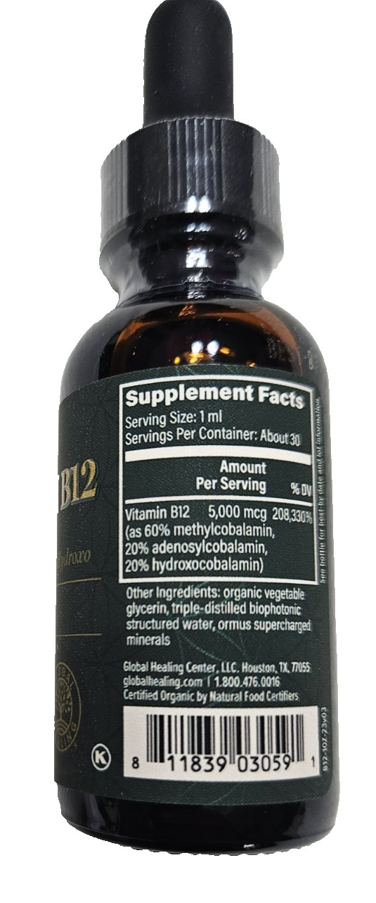 Vitamin B12 5000 mcg 3-in-1 Organic Liquid Vitamin 60-Day Supply (2) 1 oz Sealed