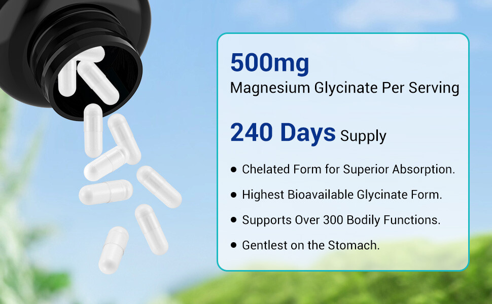 Magnesium Glycinate For Improved Sleep Stress Anxiety Relief 500mg Capsule LOT