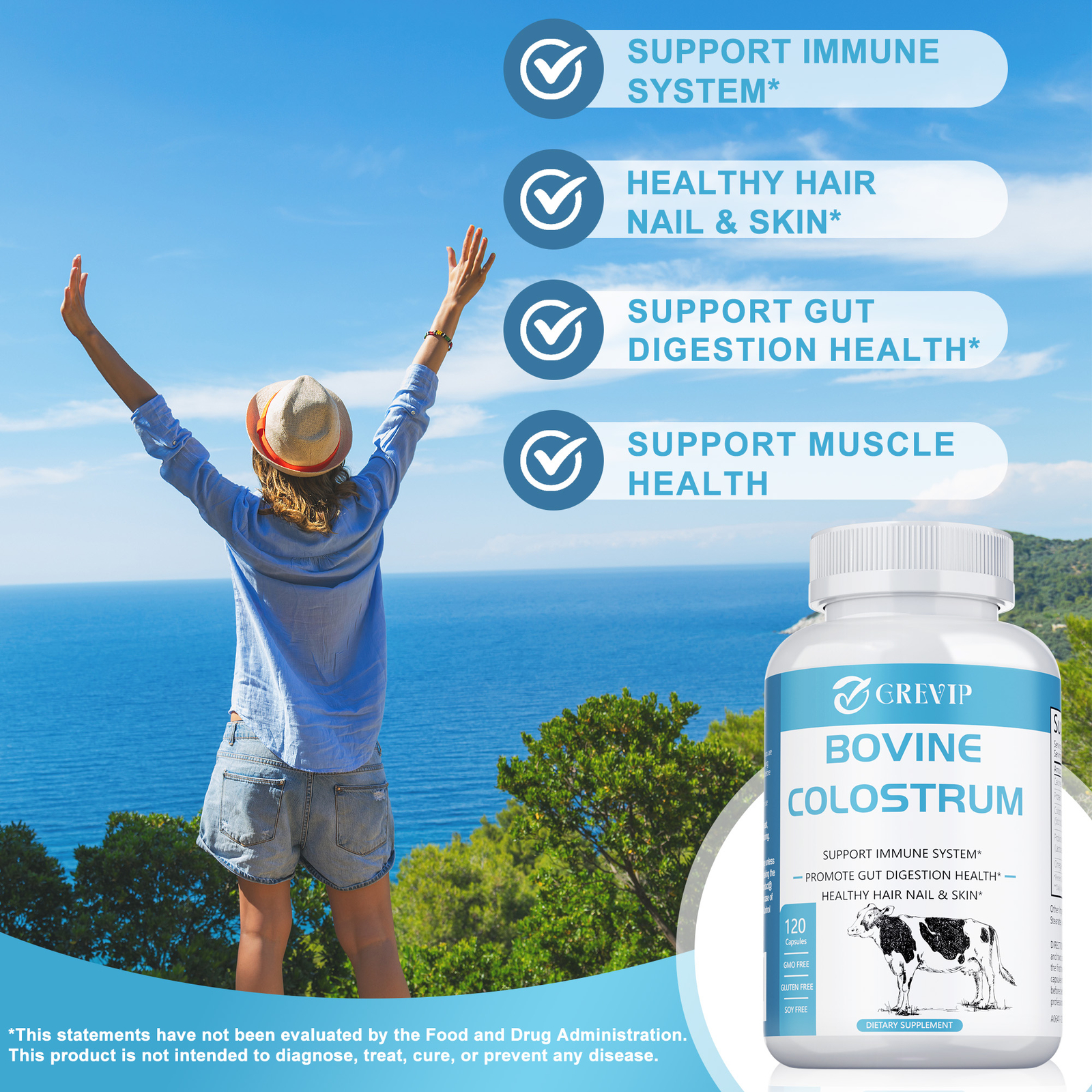 Bovine Colostrum 240pcs -Probiotic, Omega-3 -Immune Beauty Boost Support Non-GMO