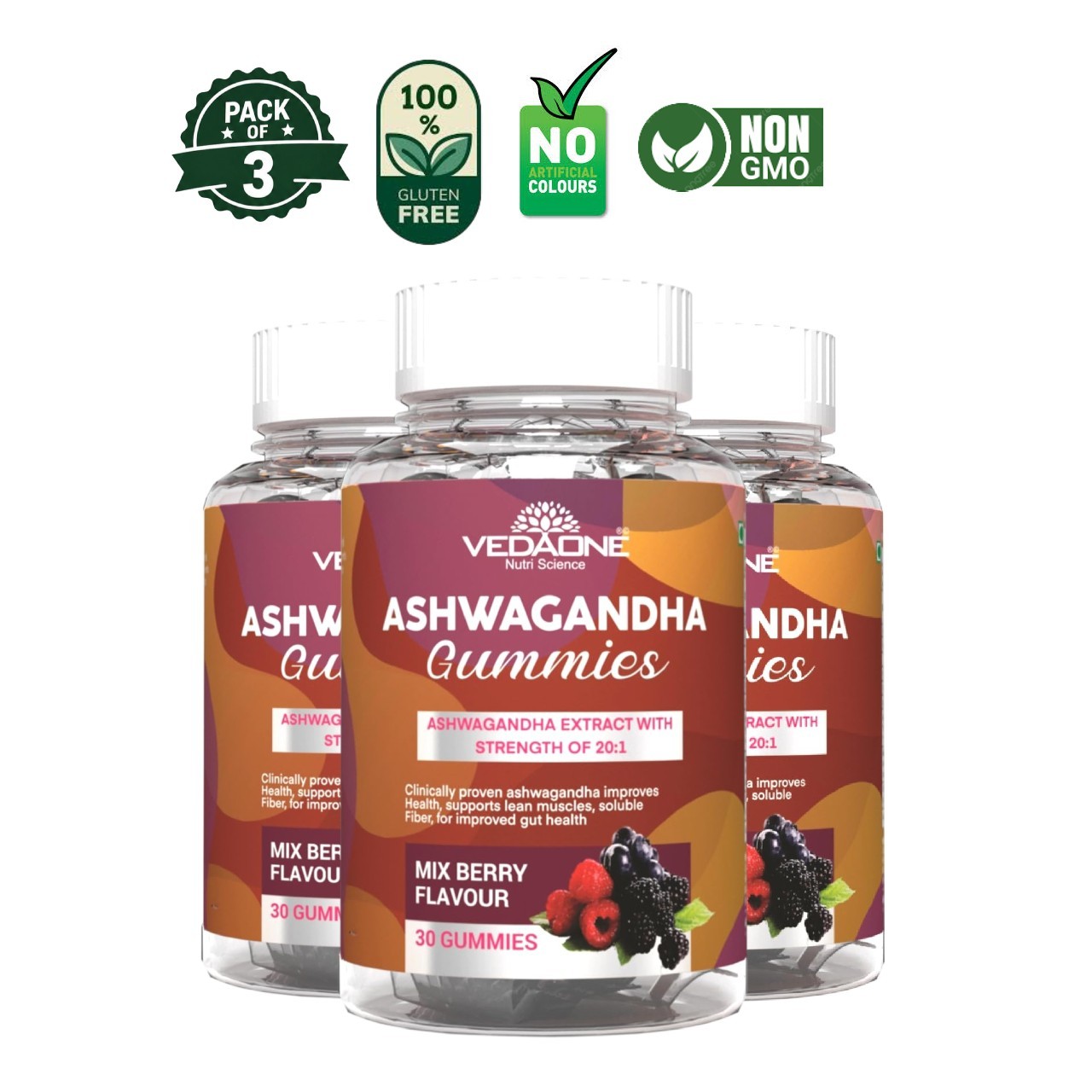 3 Pack VEDA .ONE Ashwagandha Gummies 90 Count