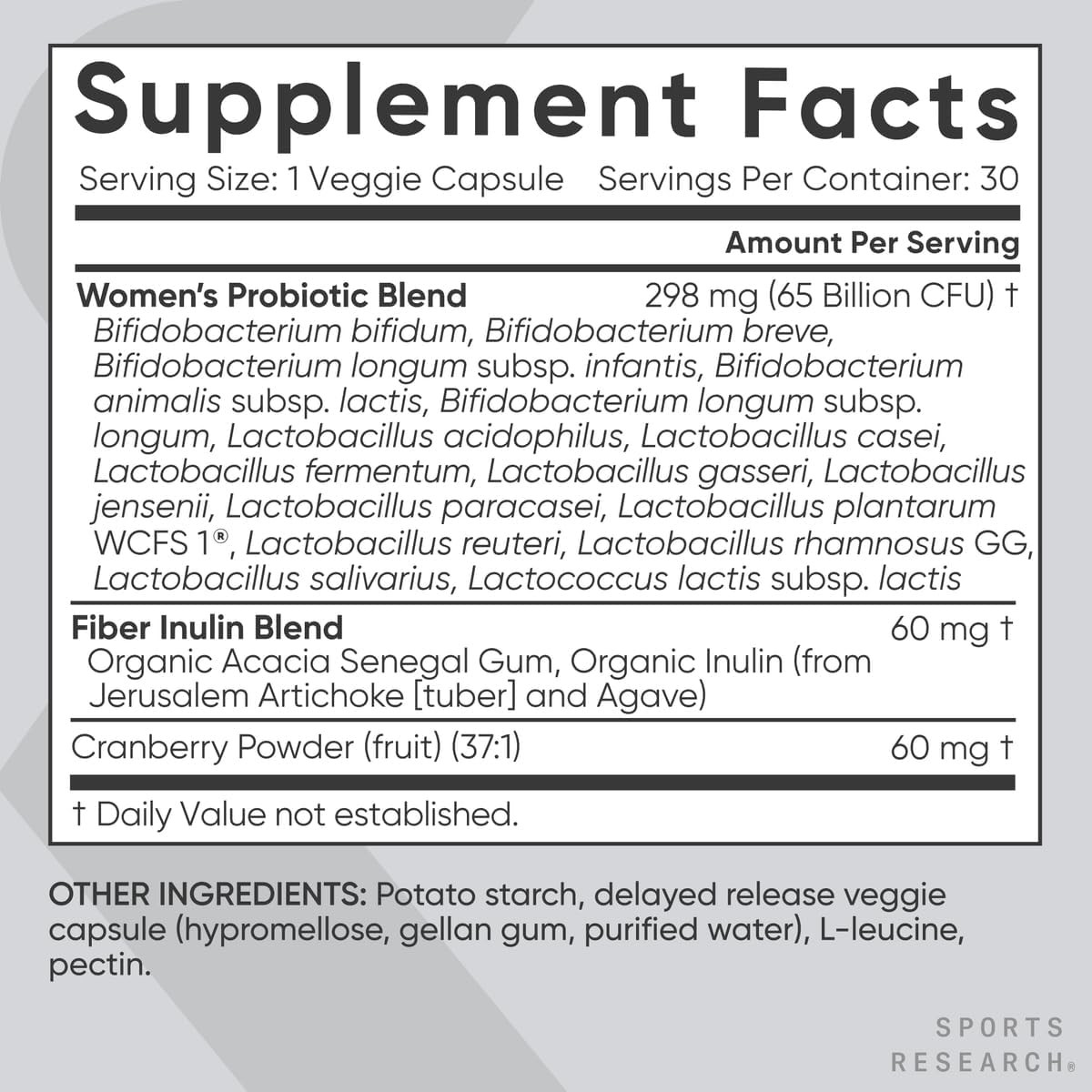 Sports Research Women Probiotics Prebiotics 65 Billion