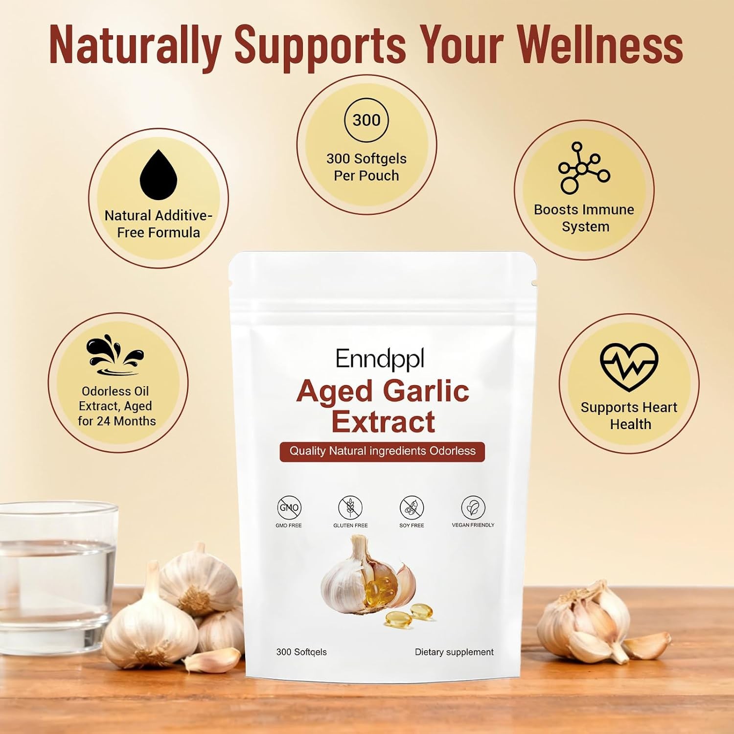 Elare Aged Garlic Extract, 300 Softgels, 7500mg Odorless | Heart & Immune pack 1