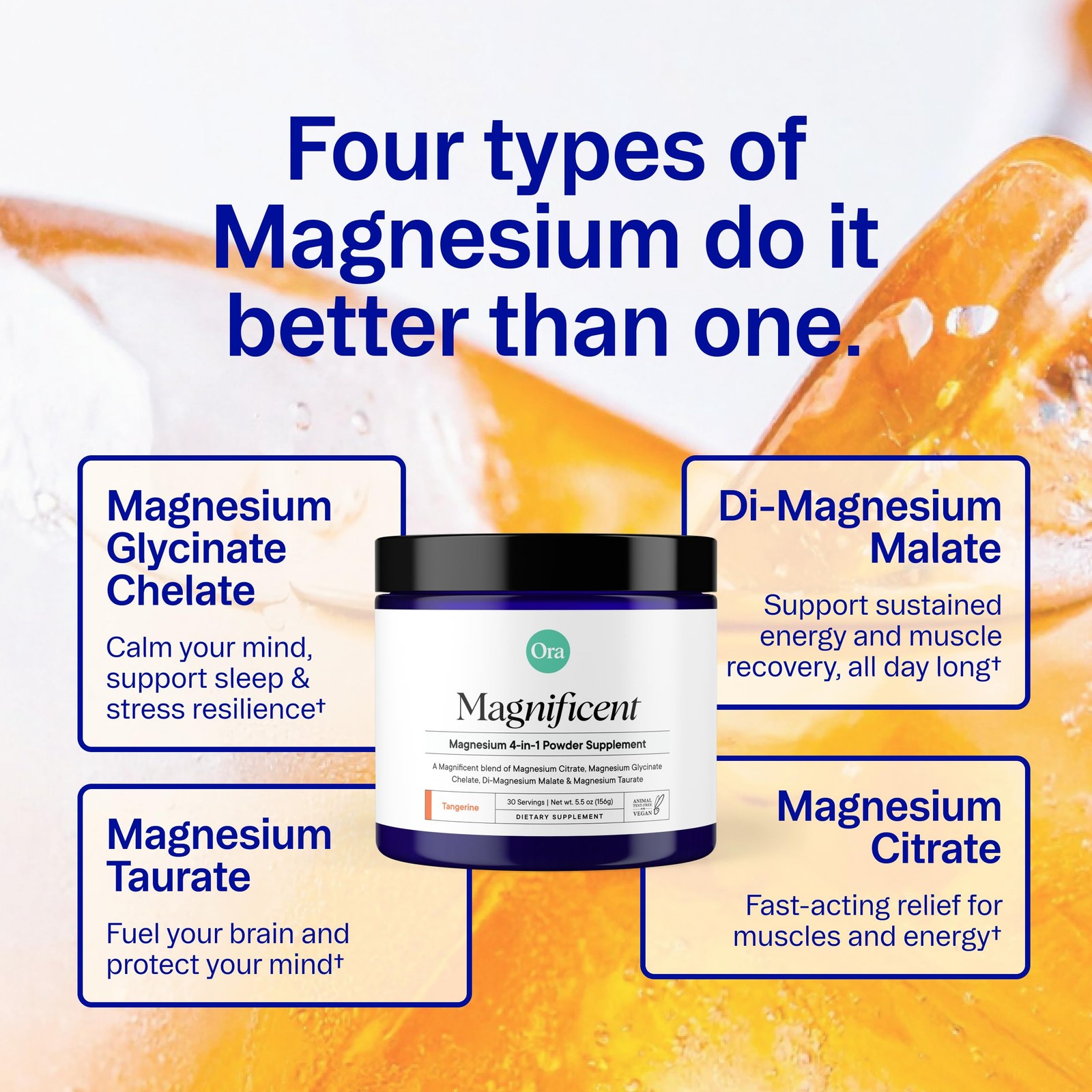 Ora Organic Magnesium Complex Powder Supplement – 4-in-1 Magnesium: Glycinate…