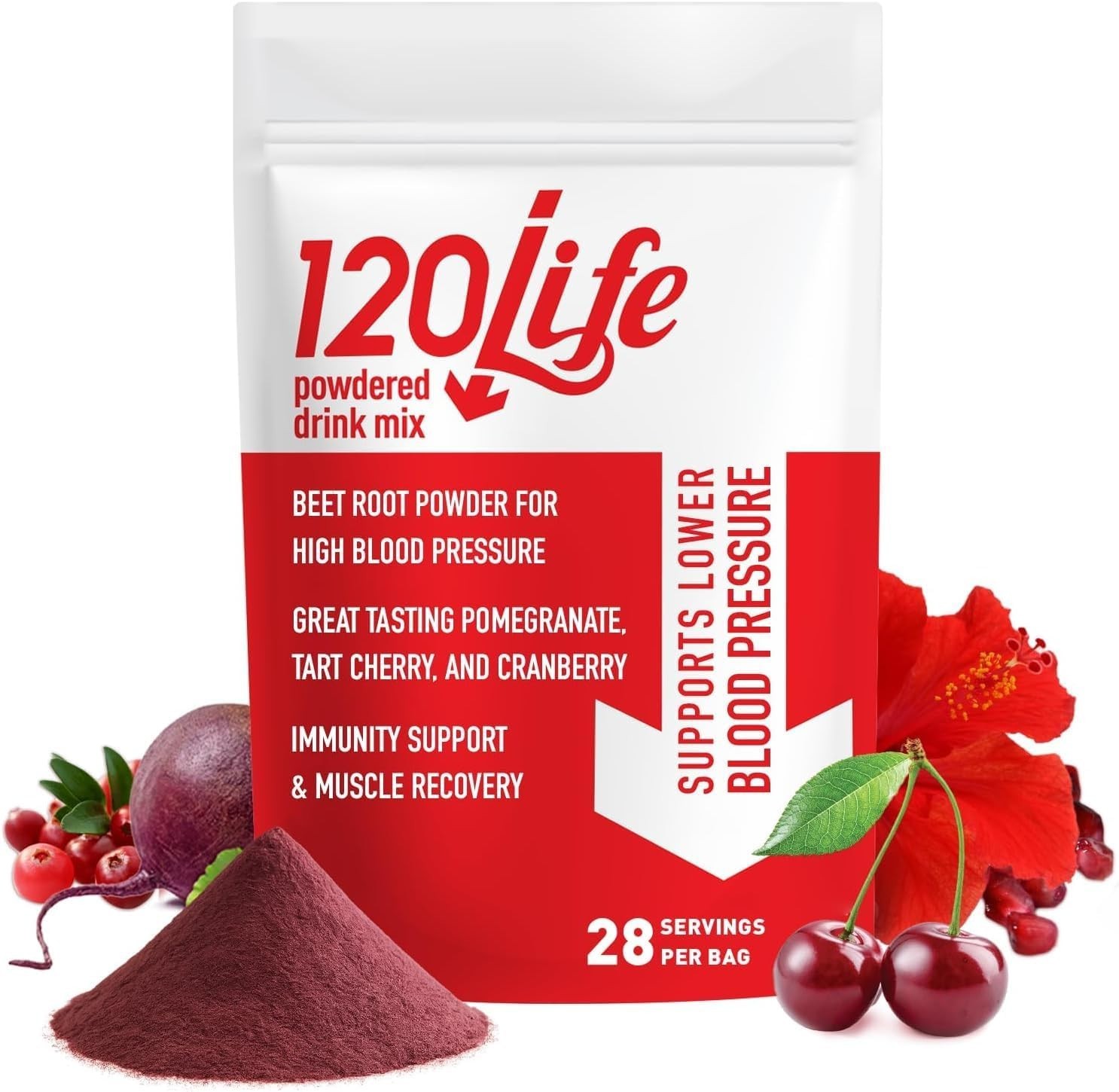 120LIFE Blood Pressure Support Beet Root Powder Pomegranate Drink Mix 28 Serving