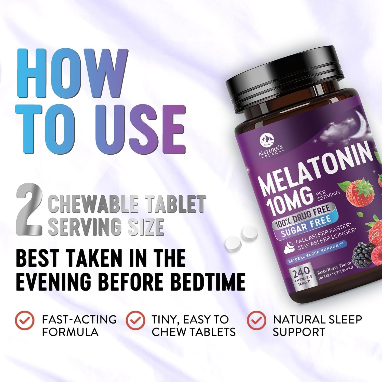 Melatonin 10mg Sleep Supplements for Adults – Max Strength, Fast Dissolve 10 mg