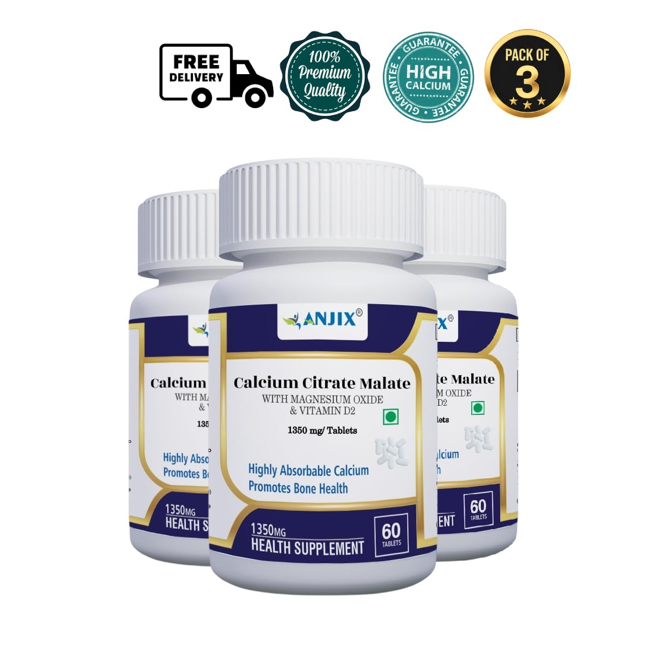 3 Pack Calcium Citrate Malate D2 Magnesium 180 Tablets
