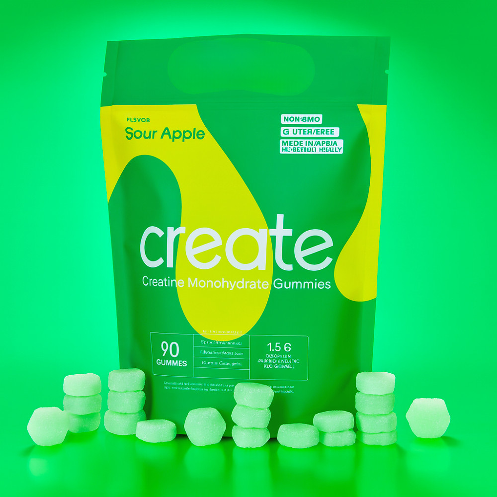 Create Creatine Monohydrate Gummies Sour Green Apple 90 Ct for Men & Women