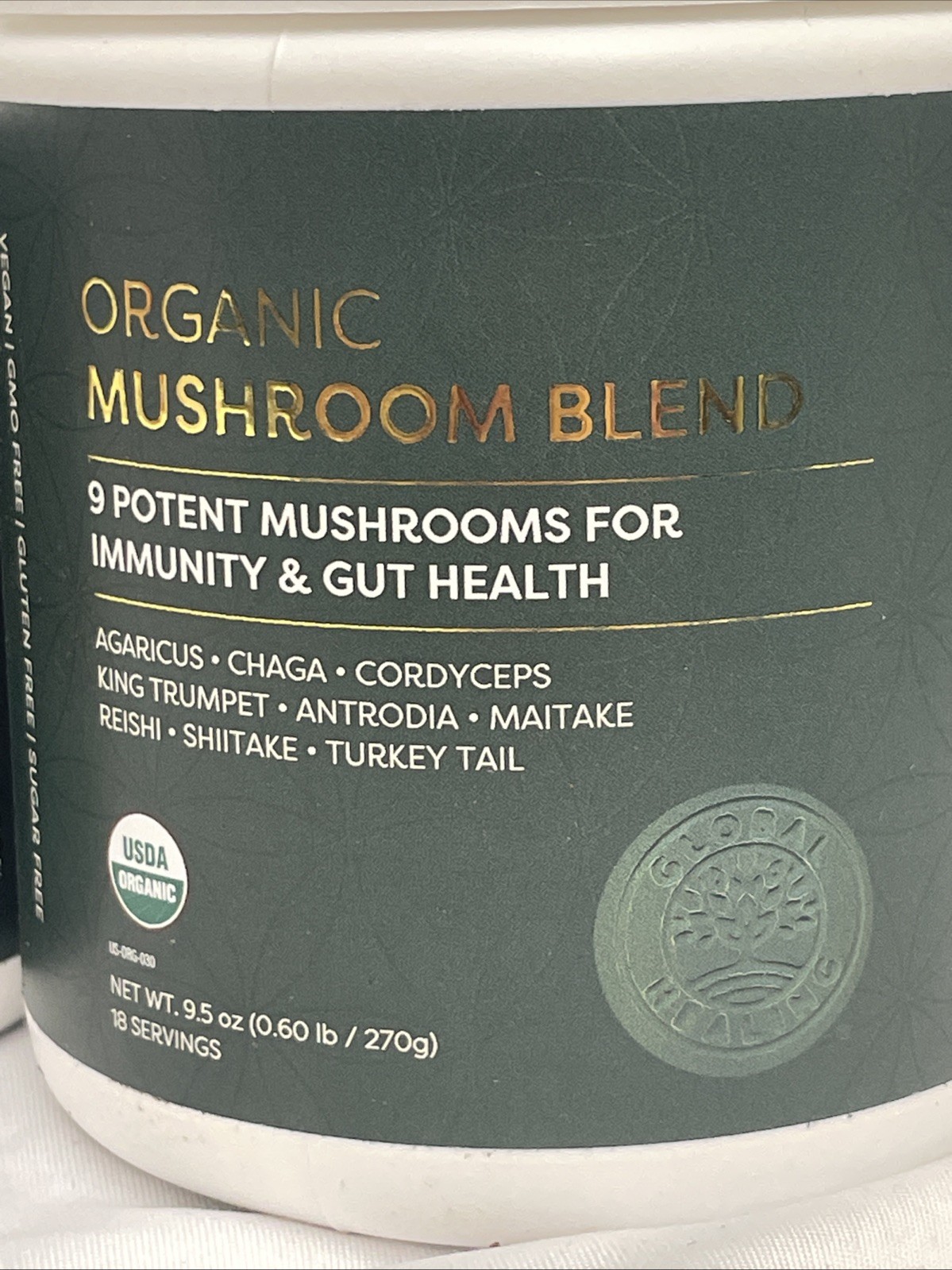 2 Pack Global Healing Organic Mushrooms Blend Supplement 9.5 Oz Sugar Free Vegan