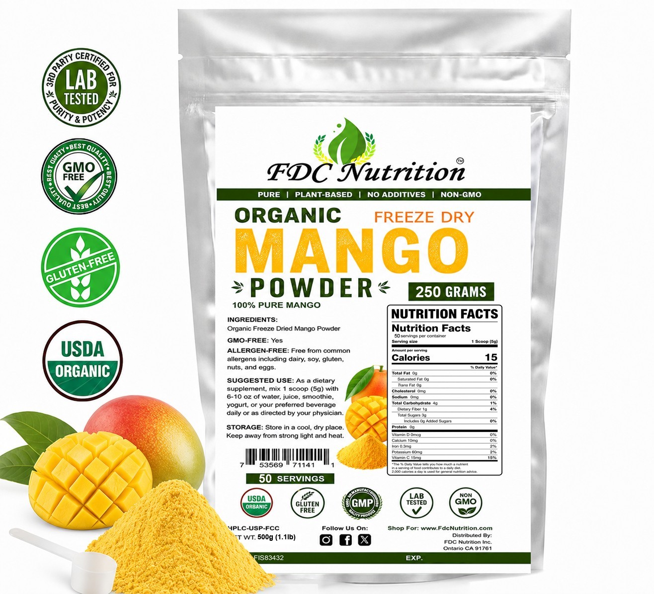 Organic Mango Powder Freeze Dried Pure Fruit Superfood Smoothie Vegan Non GMO