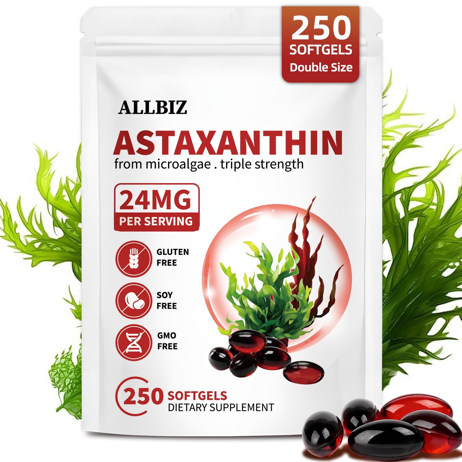 ALLBIZ Astaxanthin 24mg | 250 Softgels | 250-Day Supply 250 Count (Pack of 1)