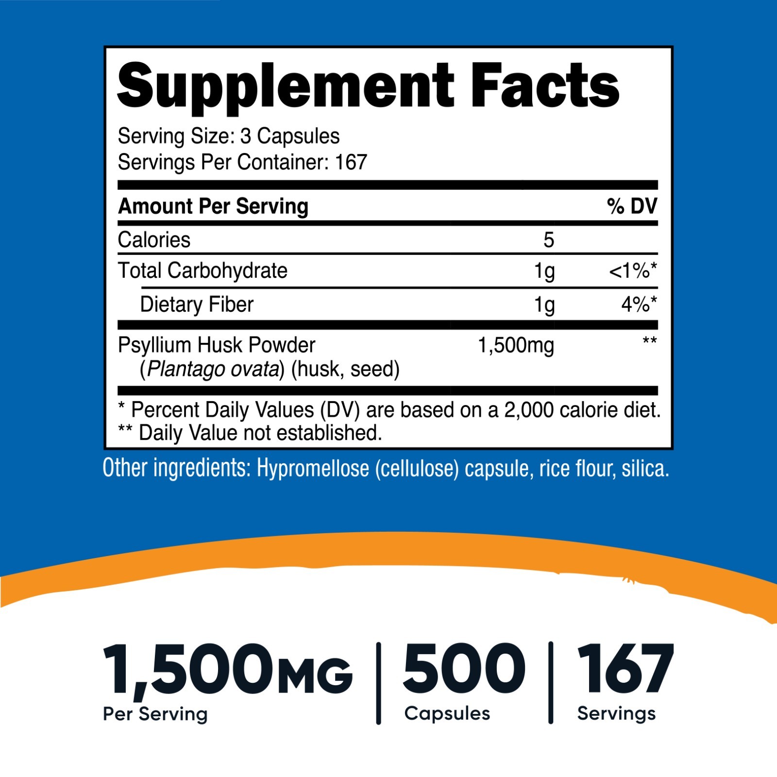 Nutricost Psyllium Husk 1500mg Per Serving, 500 Capsules – Non-GMO & Gluten Free