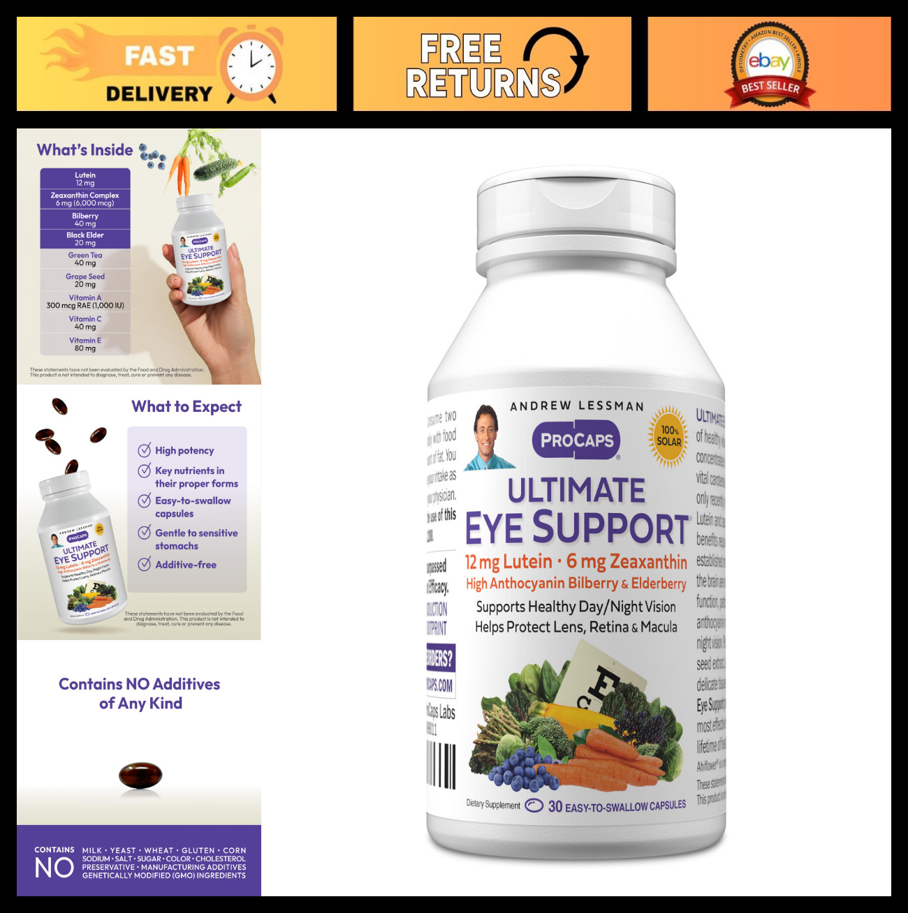 Ultimate Eye Support Softgels – 12mg Lutein, 6mg Zeaxanthin, Bilberry – Eye Heal