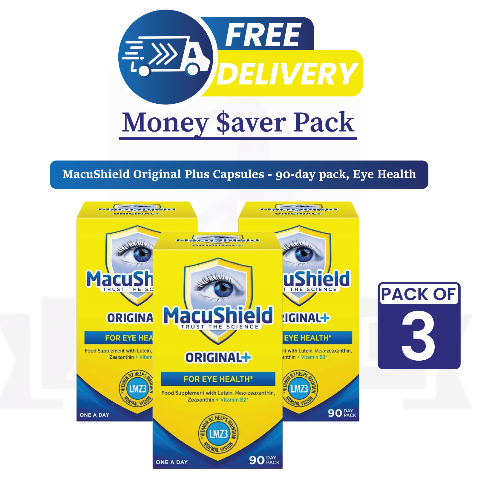MacuShield Original Plus 90 Count Vision Support & Vitamin B2 Bundle – PACK OF 3