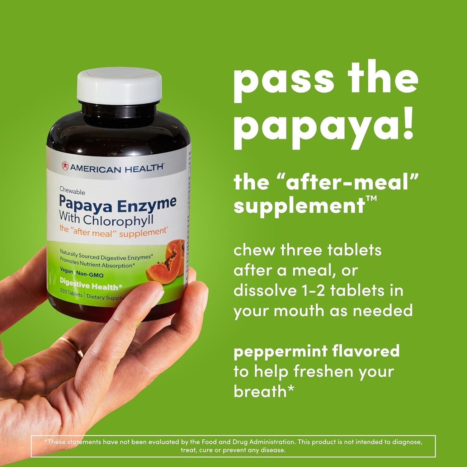 American Health Chewable Papaya Enzyme with Chlorophyll 600 Tabs Each (Pack of 4