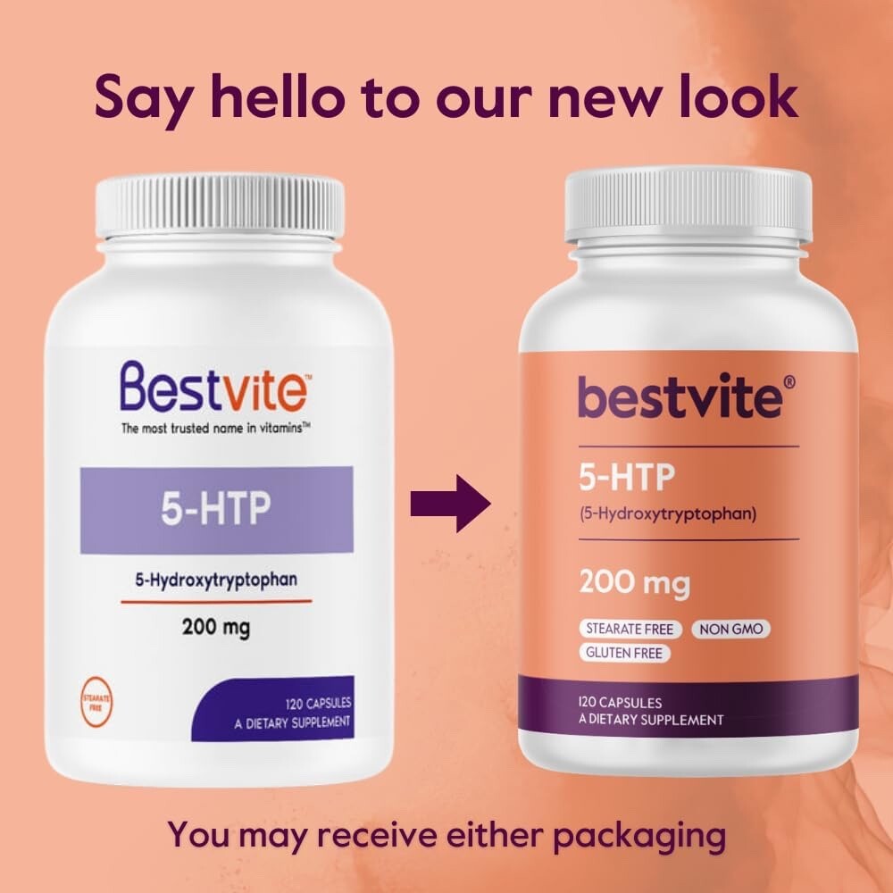 Bestvite 5-HTP 200mg (120 Capsules) – No Stearates- Gluten Free – Non GMO